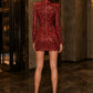 Red Sheath High Neck Short Homecoming Dress with Sequins