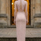 Sparkly Pink Sheath Scoop Long Prom Dress with Slit