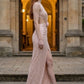 Sparkly Pink Sheath Scoop Long Prom Dress with Slit