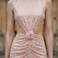 Sparkly Pink Sheath Scoop Long Prom Dress with Slit
