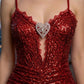 Sparkly Red Sheath Spaghetti Straps Long Prom Dress with Slit