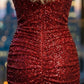 Sparkly Red Sheath Spaghetti Straps Long Prom Dress with Slit
