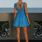 Blue Floral A Line Scoop Short Homecoming Dress with Ruffles