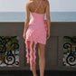 Pink Sheath One Shoulder Short Homecoming Dress with 3D Roses
