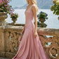 Blush Pink A Line Square Neck Long Prom Dress