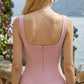 Blush Pink A Line Square Neck Long Prom Dress