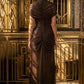 Brown Sheath High Neck Long Formal Dress with Cutout