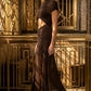 Brown Sheath High Neck Long Formal Dress with Cutout