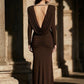 Brown Sheath V Neck Long Formal Dress with Ruching