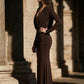 Brown Sheath V Neck Long Formal Dress with Ruching