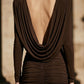 Brown Sheath V Neck Long Formal Dress with Ruching