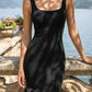 Black Mermaid Square Neck Maxi Formal Dress with 3D Flowers