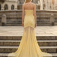 Simple Yellow Bodycon Strapless Long Prom Dress