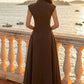 Brown A Line Bateau Long Formal Dress