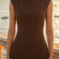 Brown A Line Bateau Long Formal Dress