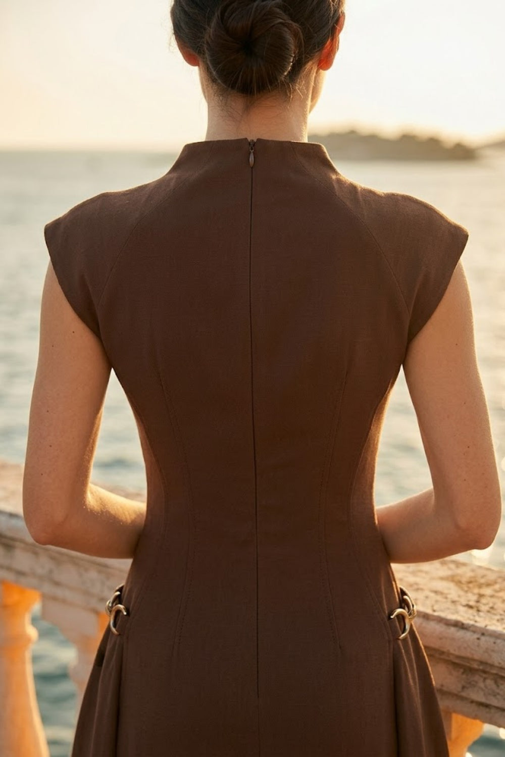 Brown A Line Bateau Long Formal Dress