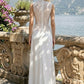 White A Line High Neck Long Wedding Dress with Lace