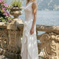 White A Line High Neck Long Wedding Dress with Lace