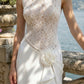 White A Line High Neck Long Wedding Dress with Lace