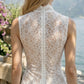 White A Line High Neck Long Wedding Dress with Lace