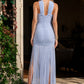 Light Blue Sheath Halter Long Prom Dress with Fringe