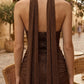 Brown Sheath Halter Long Formal Dress with Ruching