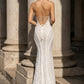 White Mermaid Halter Long Wedding Dress with Lace