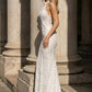White Mermaid Halter Long Wedding Dress with Lace