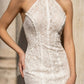 White Mermaid Halter Long Wedding Dress with Lace