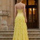 Yellow Sheath Strapless Long Prom Dress with Sequins