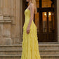 Yellow Sheath Strapless Long Prom Dress with Sequins