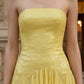 Yellow Sheath Strapless Long Prom Dress with Sequins