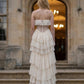 White A Line Strapless Long Prom Dress with Ruffles