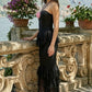 Black Mermaid Halter Long Prom Dress with Lace Ruffles