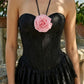 Black Mermaid Halter Long Prom Dress with Lace Ruffles