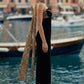 Black Sheath Strapless Long Formal Dress with Scarf