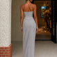 Gray Sheath Strapless Long Prom Dress with Ruched Draping