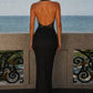 Black Sheath Halter Long Prom Dress with Lace Bodice