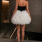 Black and White A Line Strapless Homecoming Dress with 3D Roses