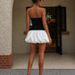 Black and White A Line Strapless Homecoming Dress with Applique