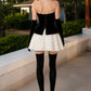 Black and White A Line Strapless Homecoming Dress with 3D Rose