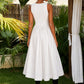 White A Line Square Neck Long Prom Dress with Appliques