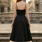 Black and White A Line Spaghetti Straps Long Prom Dress