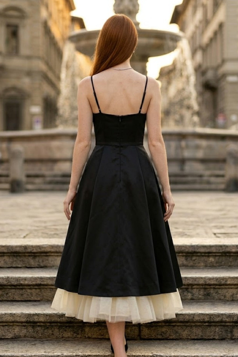 Black and White A Line Spaghetti Straps Long Prom Dress