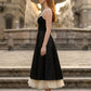 Black and White A Line Spaghetti Straps Long Prom Dress