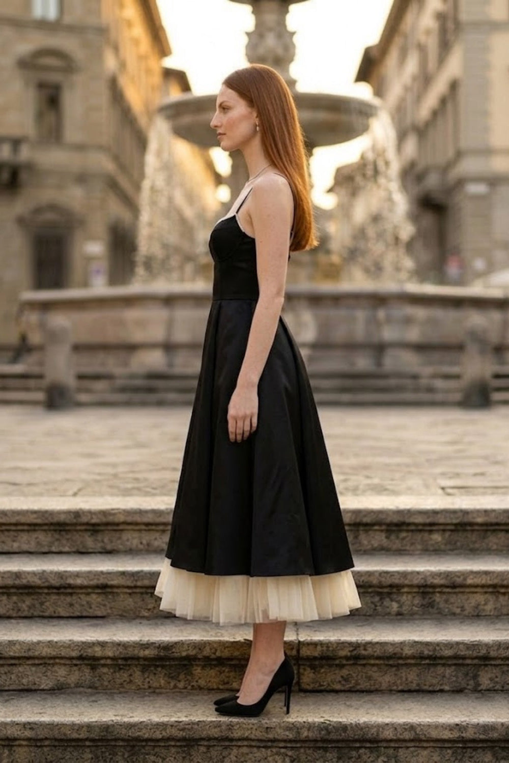 Black and White A Line Spaghetti Straps Long Prom Dress