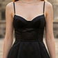 Black and White A Line Spaghetti Straps Long Prom Dress