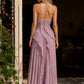 Mauve A Line One Shoulder Long Prom Dress with Ruffles