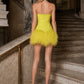 Yellow Sheath Strapless Homecoming Dress with Feathers