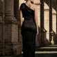 Black Sheath One Shoulder Long Formal Dress with Bow